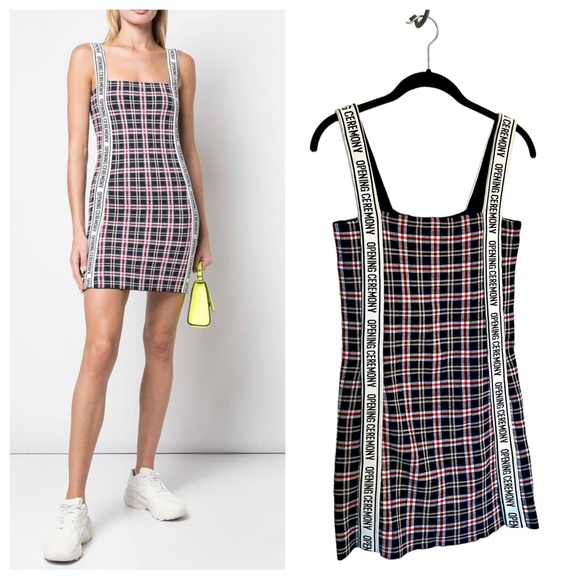 Opening Ceremony Dresses & Skirts - Opening Ceremony spell out logo plaid bodycon mini dress small preppy